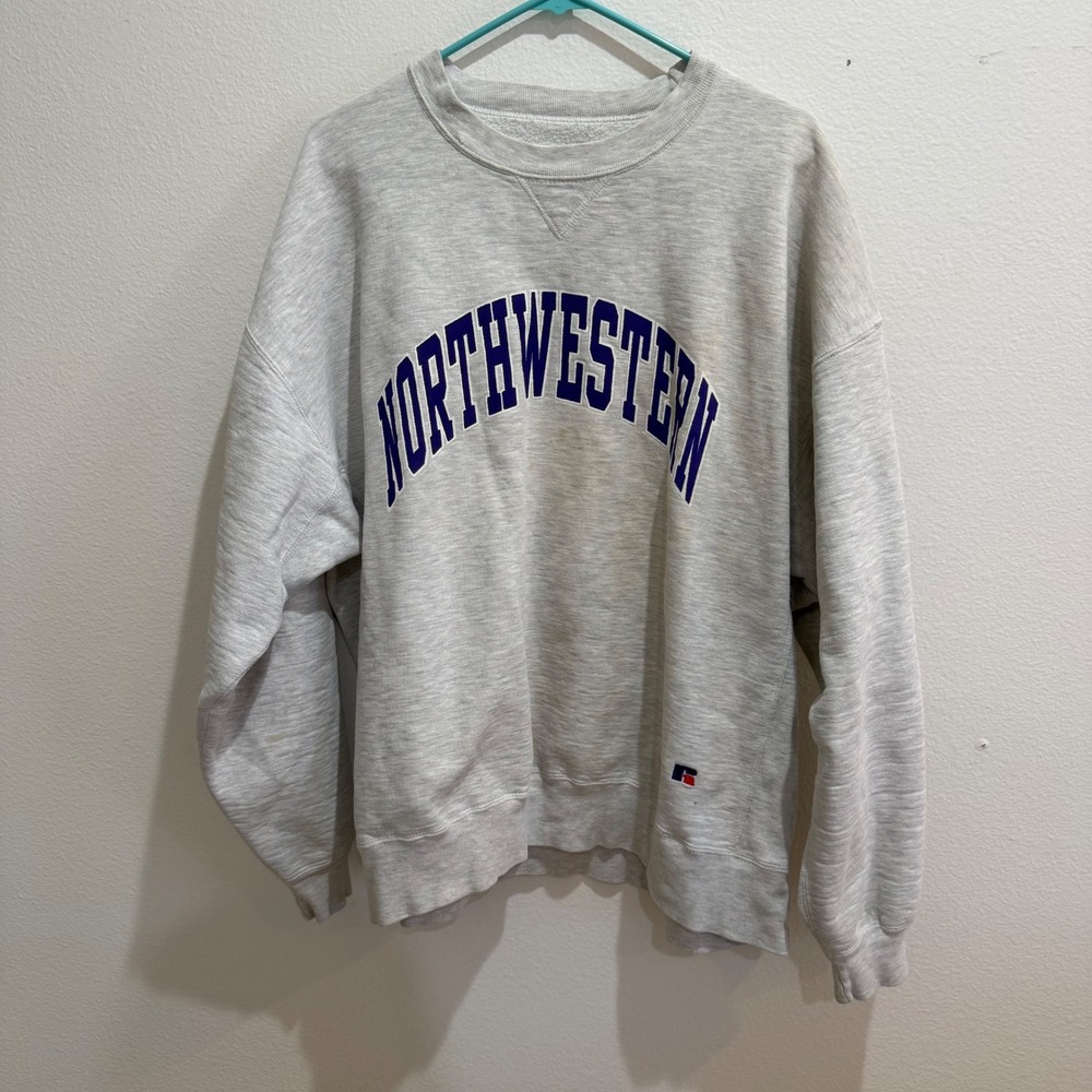 Vintage Russell Athletic Northwestern Sweatshirt Gray Pro Cotton XXL Made in USA